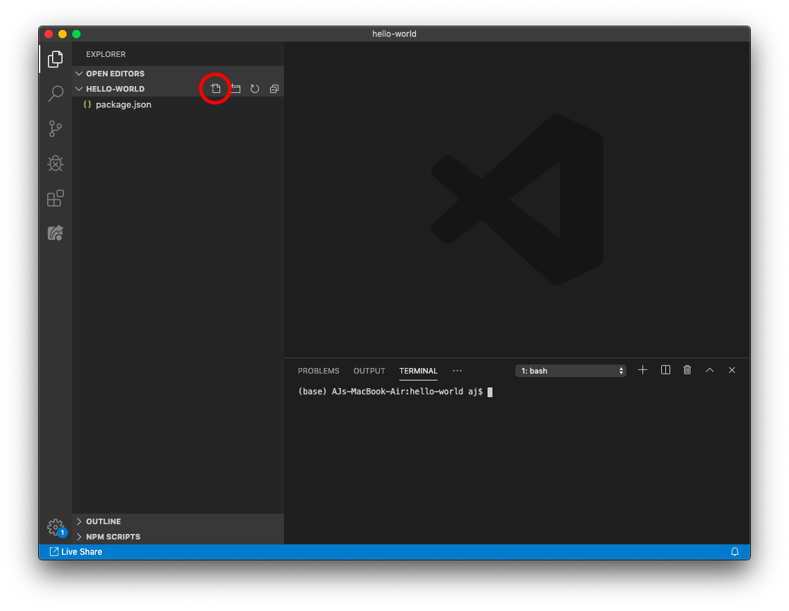 Highlighting new file button in vscode